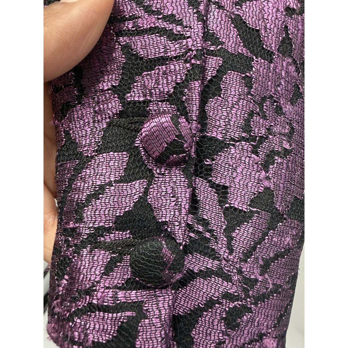 QPS Size 12 Purple Black Floral Brocade Blazer Jacket Pockets Lined Statement