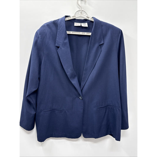 Bobbie Brooks Woman Blazer Jacket Plus Size 18W/20W Blue Long Sleeve One Button