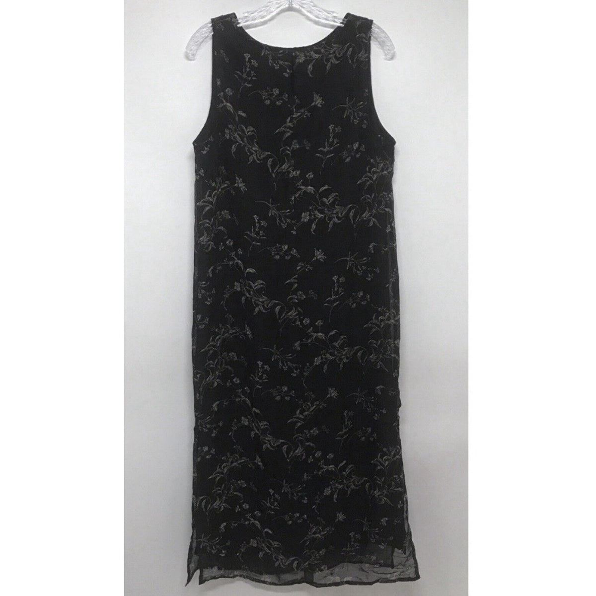 Style & Co Black Floral Midi Dress Sleeveless Sheer Overlay Elegant Women Sz 10
