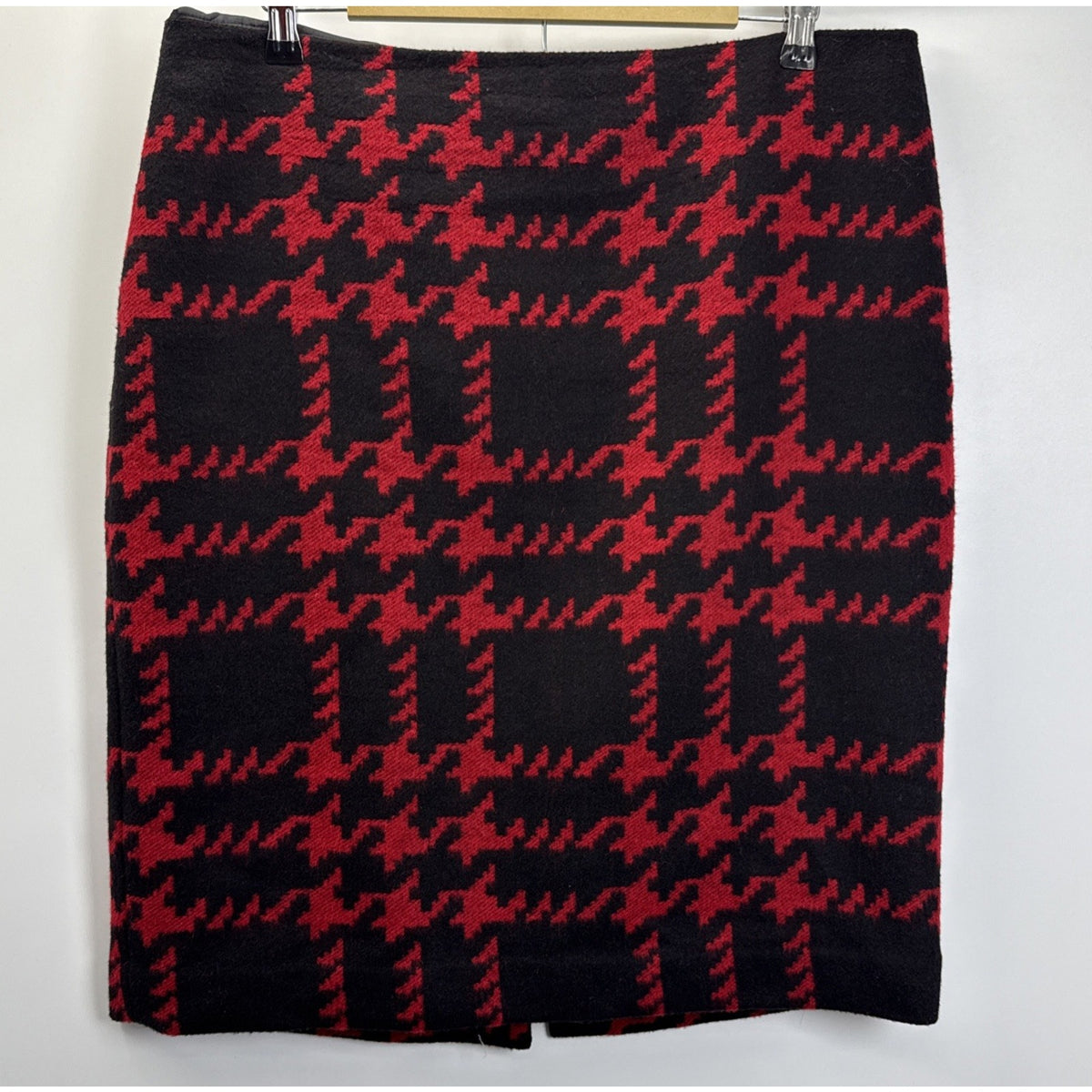 Talbots Womens Houndstooth Wool Blend Pencil Skirt 16 Red Black Plaid