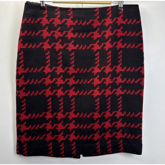 Talbots Womens Houndstooth Wool Blend Pencil Skirt 16 Red Black Plaid