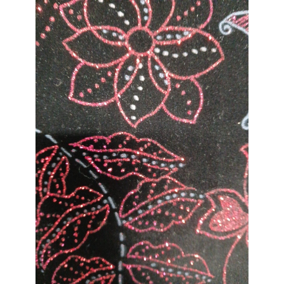 Leslie Fay Womens L Black Red Floral Velvet Glitter Cowl Neck Long Sleeve Top