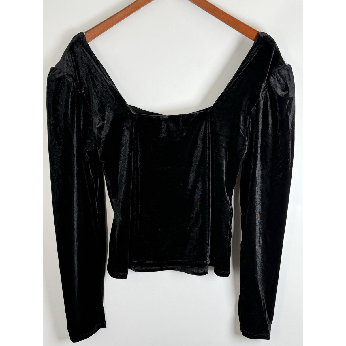 Rachel Zoe Black Velvet Rhinestone Bow Top Size L Long Sleeve Stretch