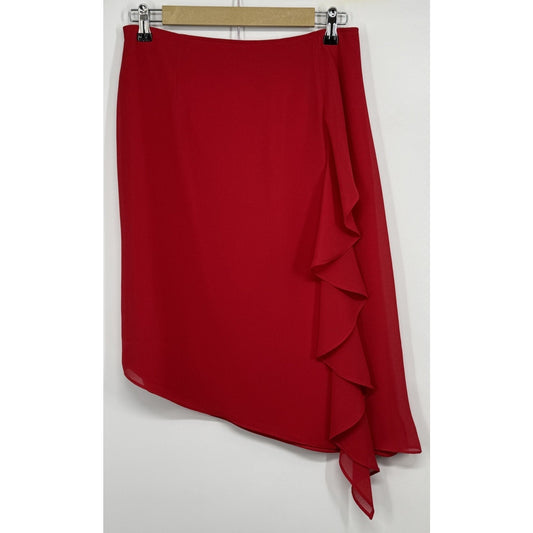 Scarlett Red Asymmetrical Ruffle Skirt Women’s Size 8 Fully Lined Zip Back