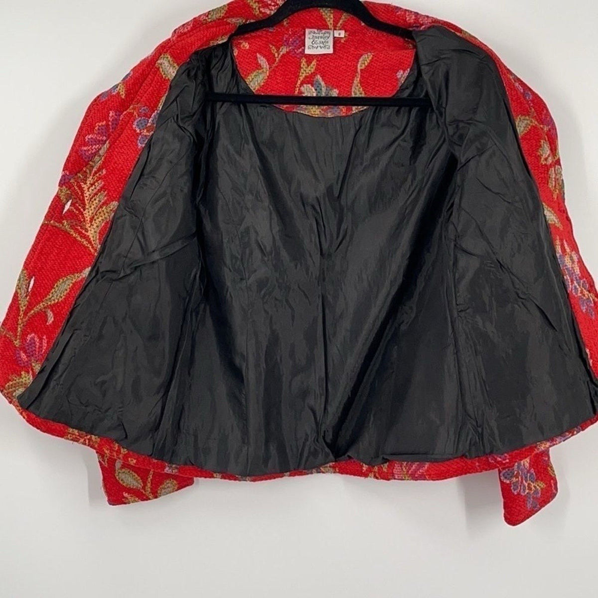 Parsley & Sage Boho Artsy Floral Jacket Red Woven Texture Button Front SZ Small