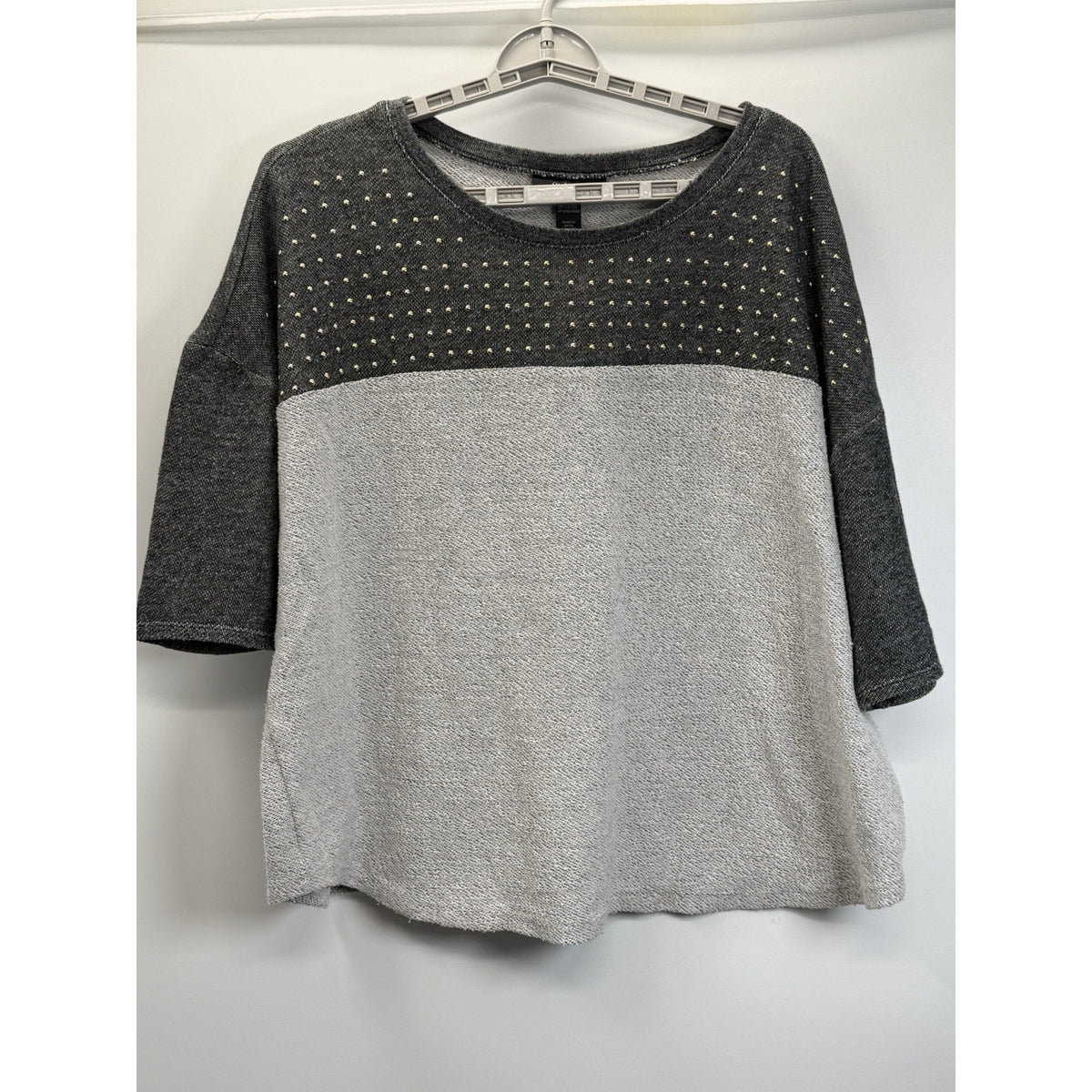 Style & Co Gray Studded Colorblock Top 3/4 Sleeve Comfy Casual Size XL