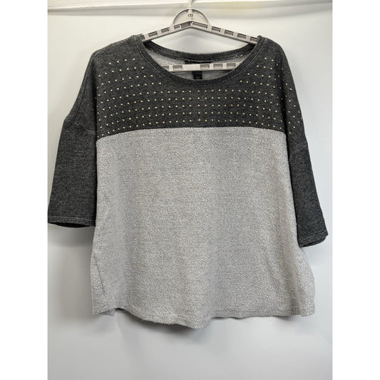 Style & Co Gray Studded Colorblock Top 3/4 Sleeve Comfy Casual Size XL