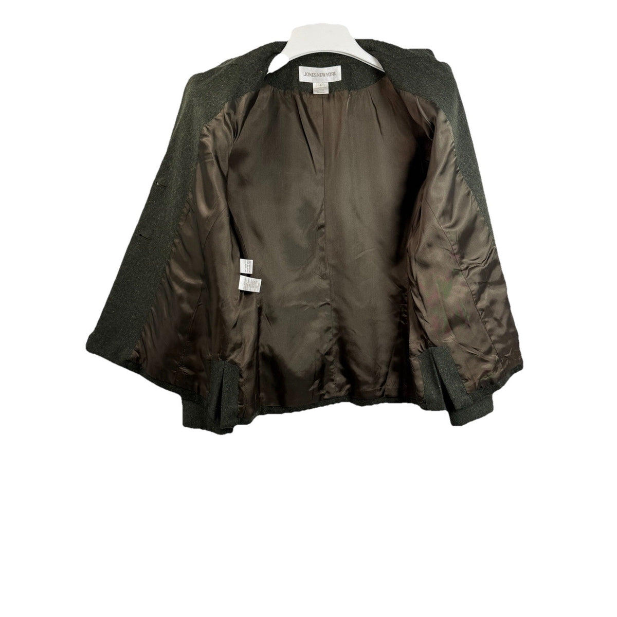 Jones New York Wool Blazer Womens 8 Green Double Vent Jacket Classic Academia