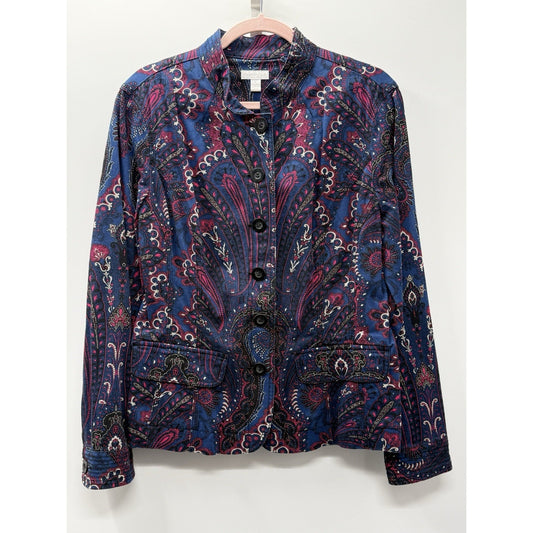 Charter Club Jacket Womens Large Blue Pink Paisley Twill LS Button Up Artsy