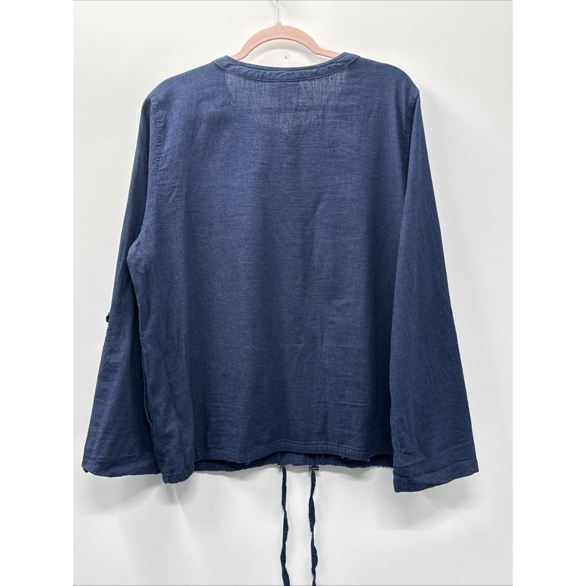 Liz Claiborne Woman XL Blue Linen Blend Shacket Roll Tab Sleeve Minimal Resort
