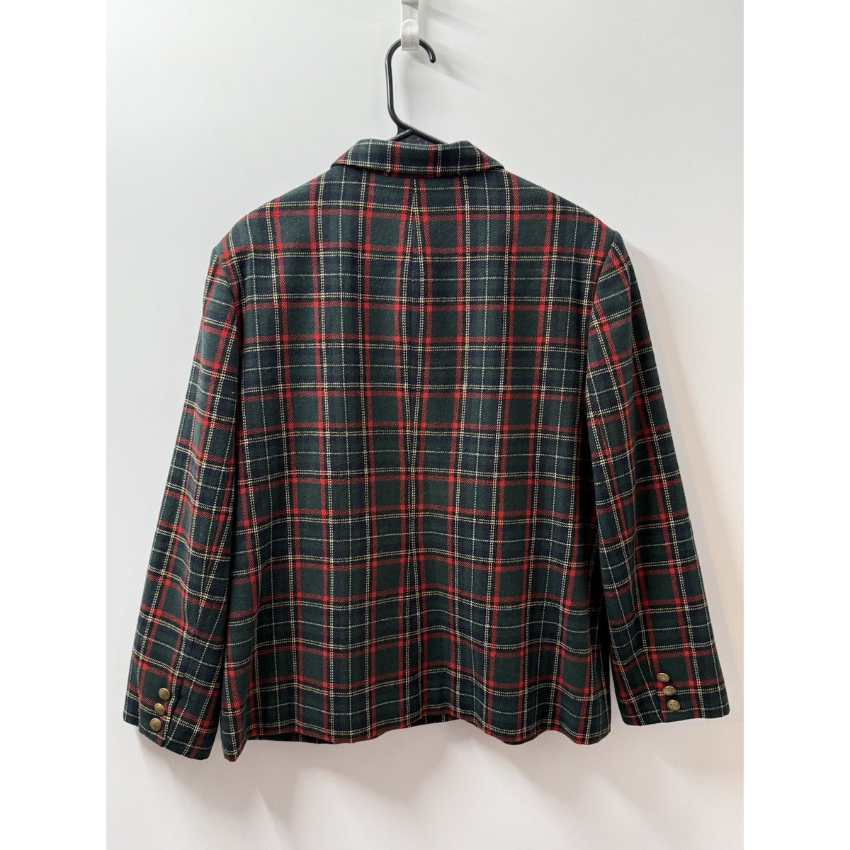Vintage N Touch Blazer Womens 16 Green Tartan Plaid Wool Gold Button USA