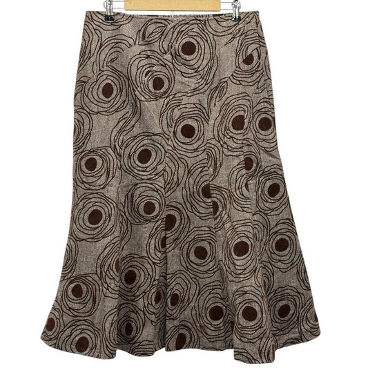 Modelia Brown Wool Blend A-Line Skirt – Circle Print, Size XXL, 33” Long