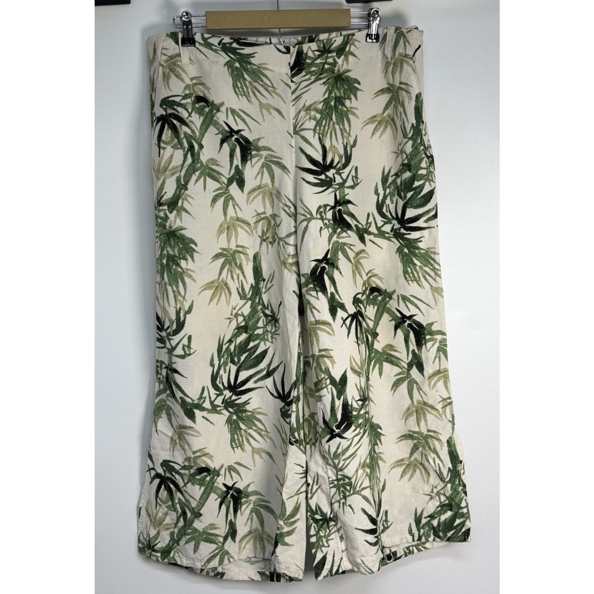 J. Jill Linen Rayon Bamboo Print Women’s Cropped Pants Side Slit L Petite