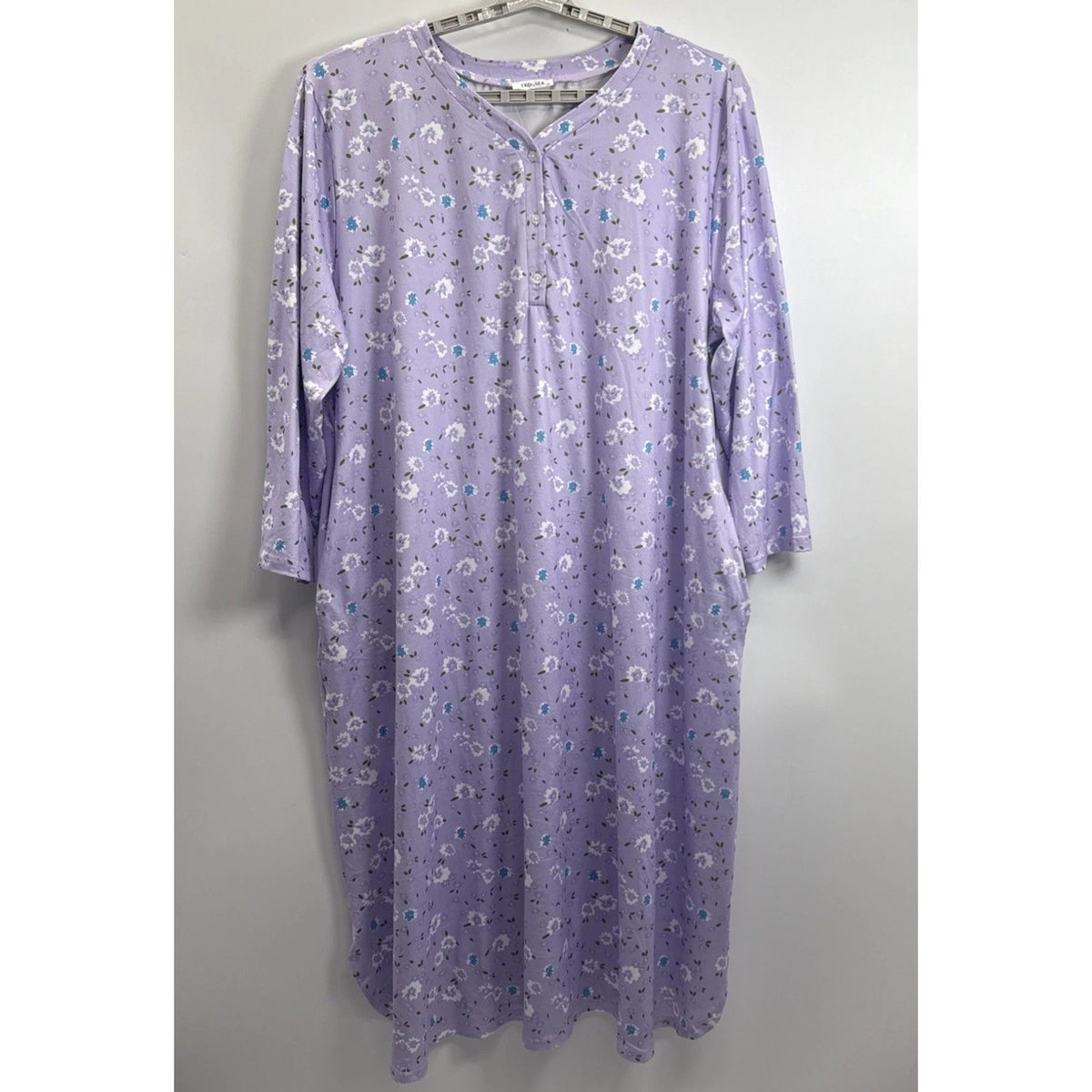 EKOUAER 4X Purple Floral House Dress Nightgown Long Sleeve Pockets Sleepwear