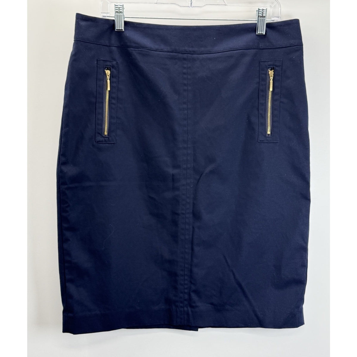 Rafaella Navy Blue Pencil Skirt Gold Zip Accent Stretch Career Size 12
