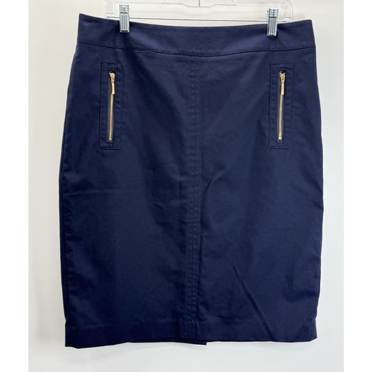 Rafaella Navy Blue Pencil Skirt Gold Zip Accent Stretch Career Size 12