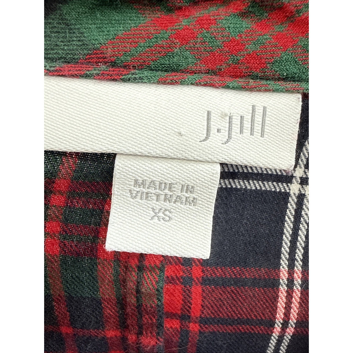 J Jill Button Up Tunic Top Women's XS Red Plaid A-Line Patchwork Pockets Casual