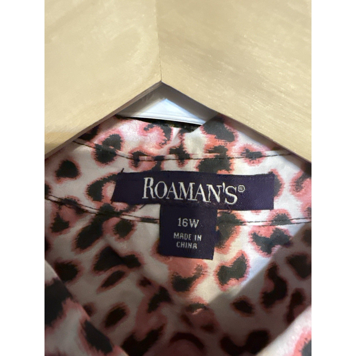 Roaman’s Pink Leopard Button Front Shirt 16W Long Sleeve