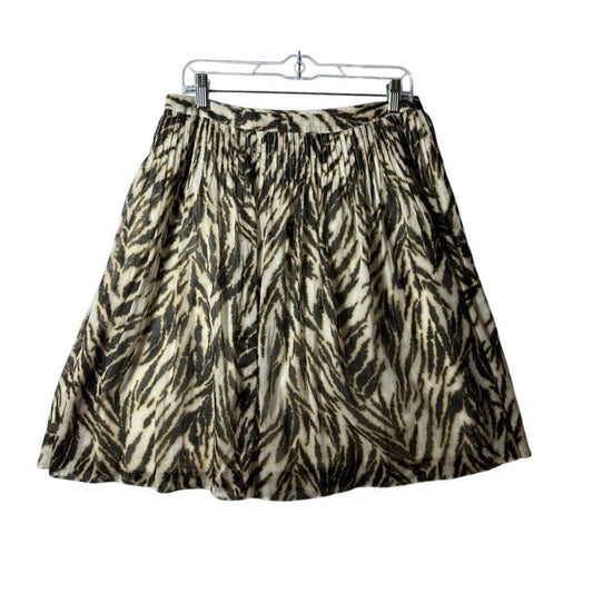 Talbots A Line Pleated Skirt Size 10 Petite Tan Black Animal Print Lined Cotton