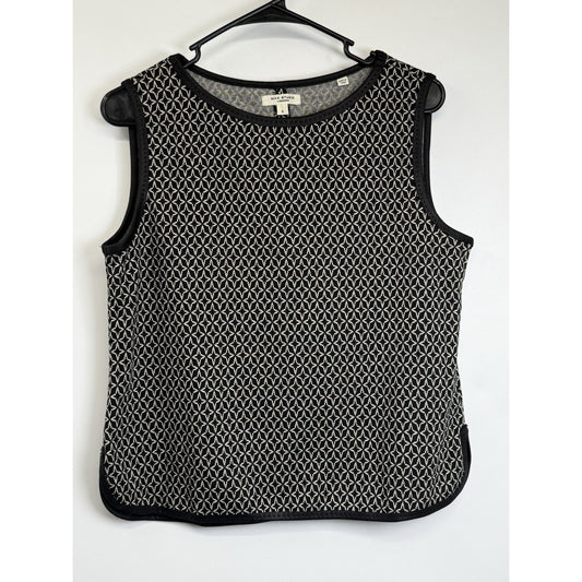 Max Studio London Black White Geometric Knit Tank Top Sleeveless Small