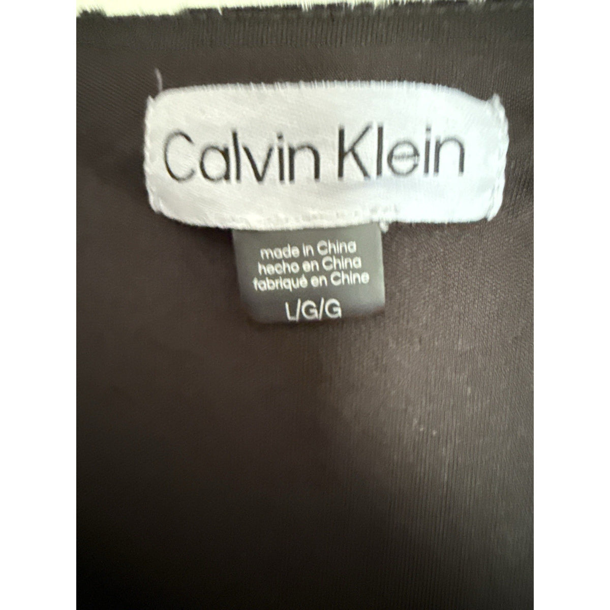 Calvin Klein Large Black Flocked Mesh Top Lined Asymmetrical Ruched Stretch
