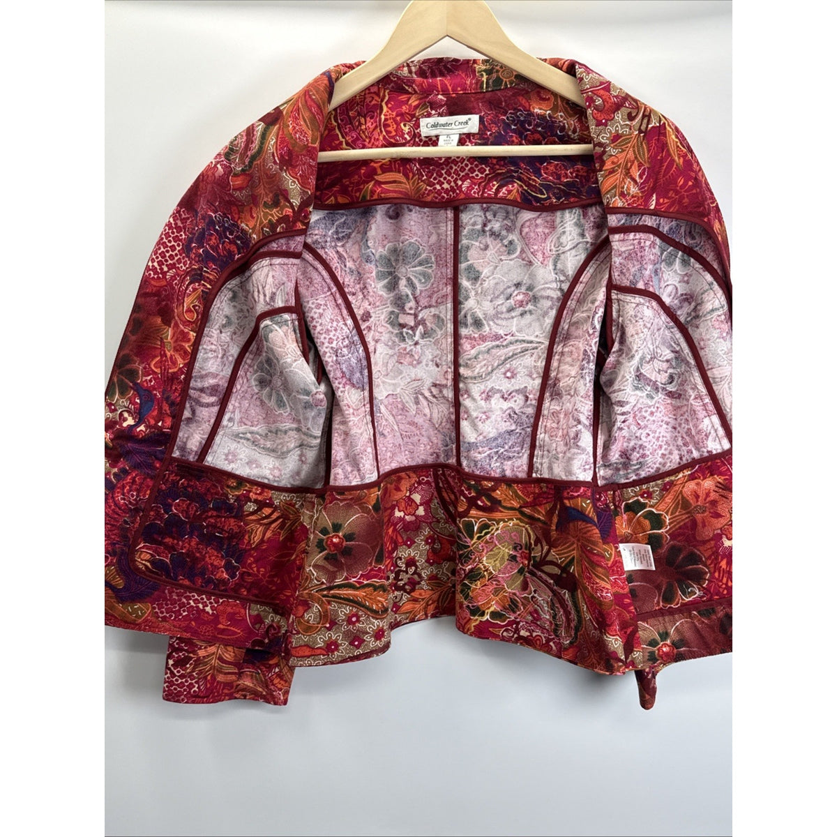 Coldwater Creek Women's Petite PL Red Paisley Zip Jacket Pockets Short LS