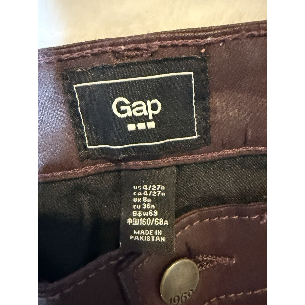 Gap Womens 27R 4 Burgundy Coated Skinny Jeans Faux Leather Look Stretch Pants
