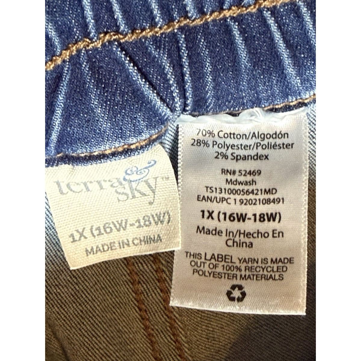 Terra & Sky Women 1X 16W 18W Ankle Jeans Stretch back Elastic Waist Straight Leg