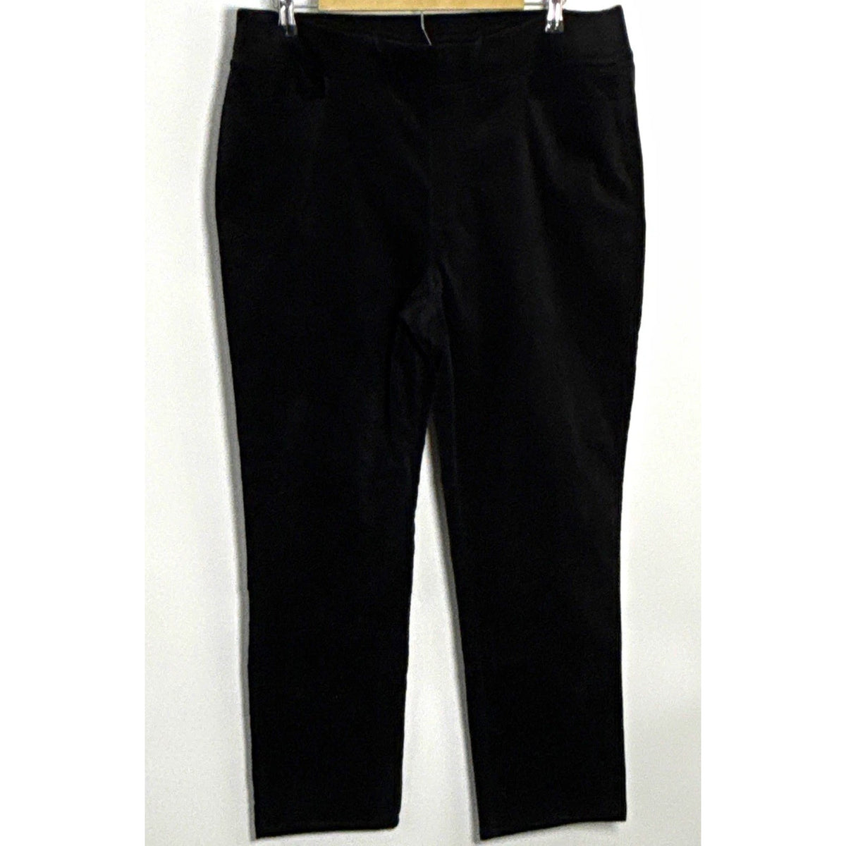 d&co. Women’s Size L Black Velour Pull On Pants Pockets Straight Leg High Rise