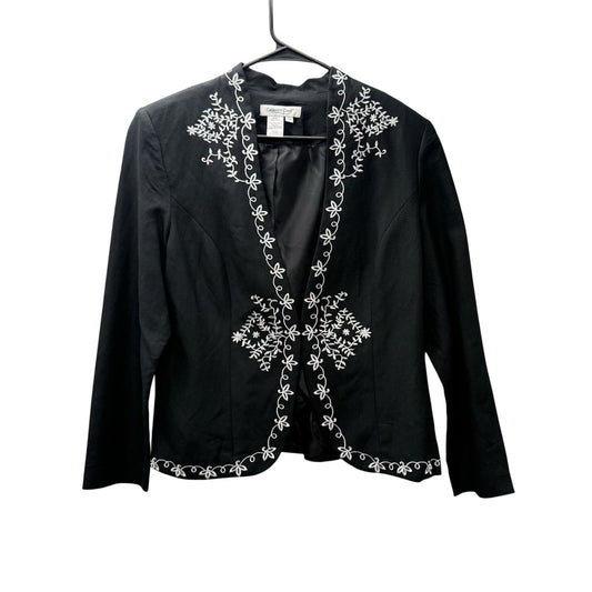 Coldwater Creek Linen Blend Embroidered Open Front Blazer Jacket P14