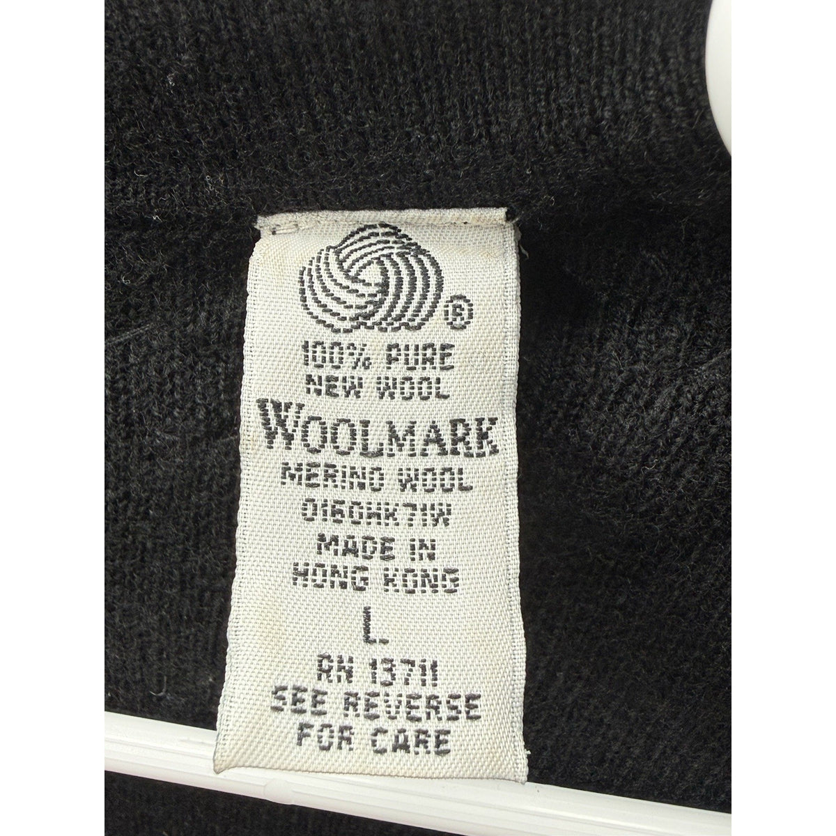 Lord & Taylor Wool Cardigan Sweater L Black Beaded Open Front Collared Classic