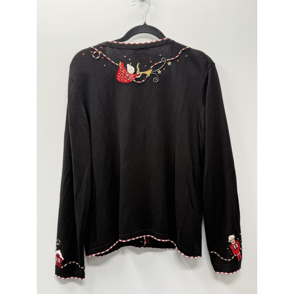 Just B XL Christmas Cardigan Nutcracker Angel Beaded Sequin Holiday Sweater