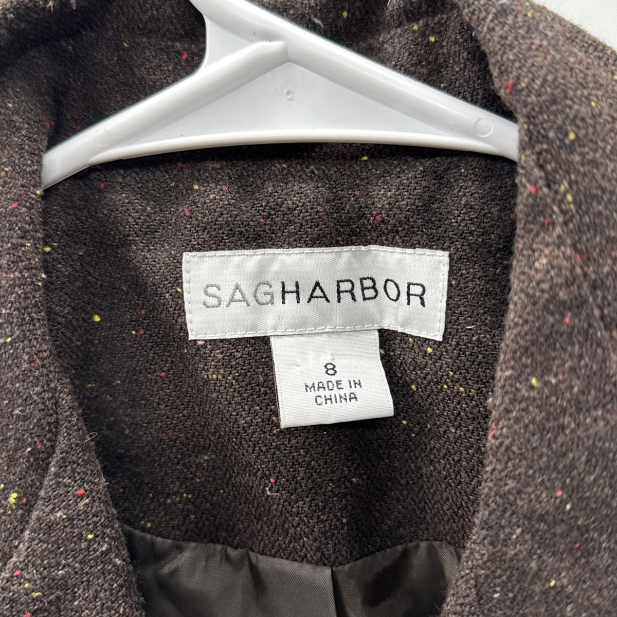 Sag Harbor Brown Wool Blend Tweed Blazer Womens 8 Dark Academia Career Jacket