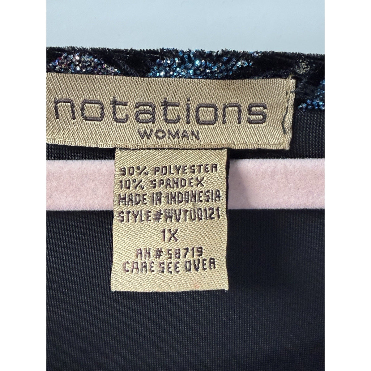 Notations Black Velvet Floral Glitter Top 1X Blue Shimmer Stretch Whimsigoth