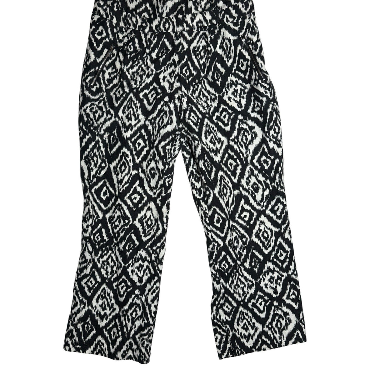 Ashley Stewart Linen Blend Jumpsuit Size 20 Black Tan Ikat Zip Slash Pockets