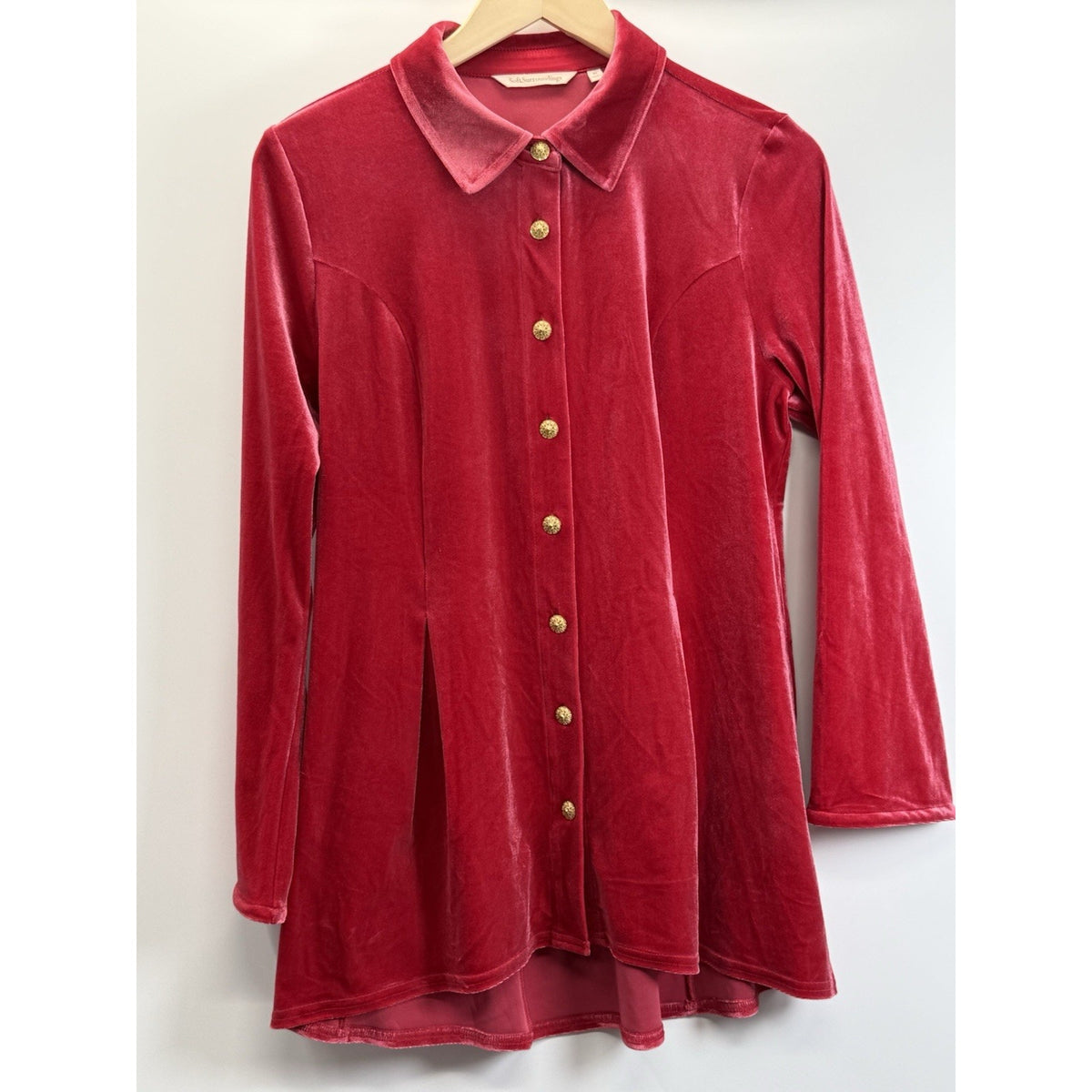 Soft Surroundings Reddish PinkVelvet Button Down Blouse Top Shirt SIze M