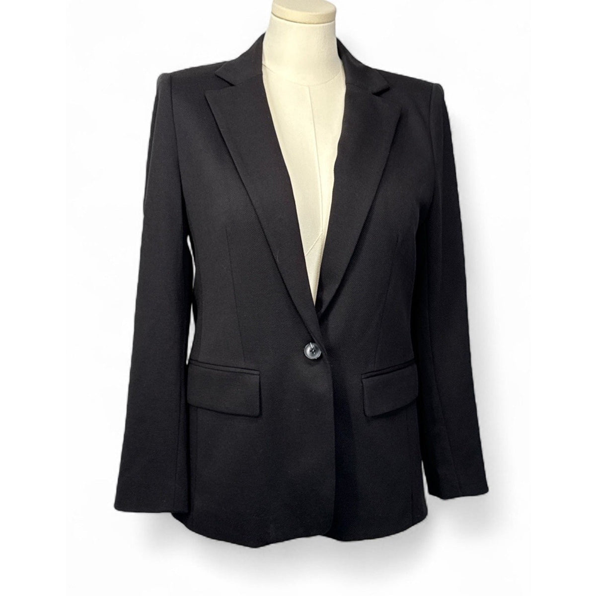 LOFT Black Blazer – Size 12 – Stretch Cotton Blend – Classic Tailored Fit