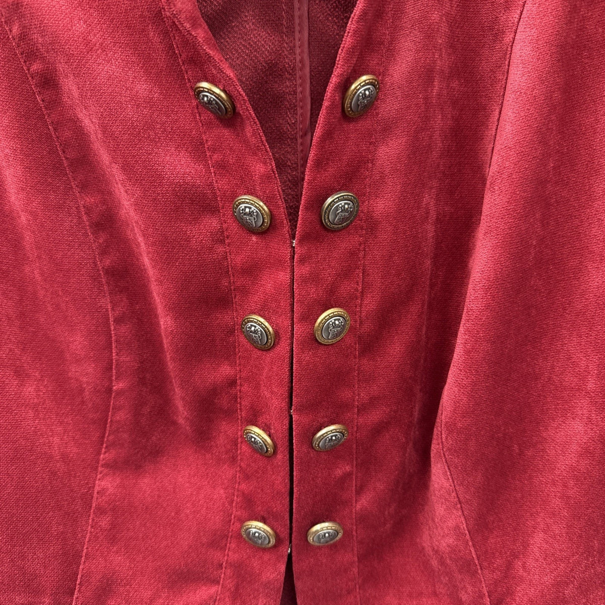 Roz & Ali Red Faux Suede Blazer Jacket Womens M Military Hook Front Lightweight