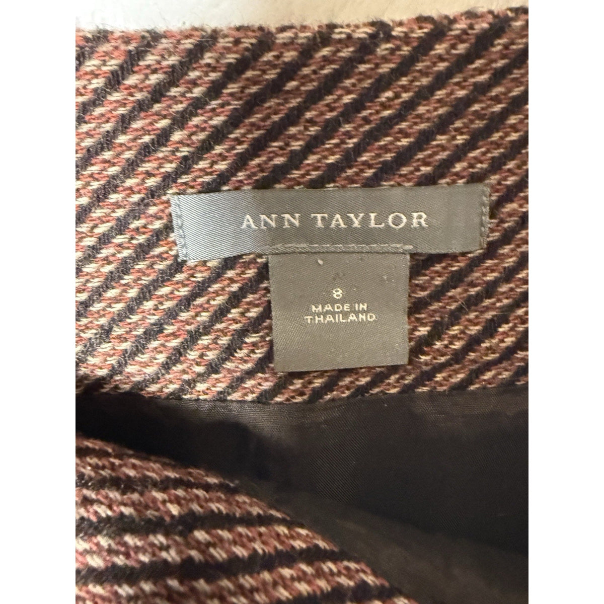 Ann Taylor Skirt Womens 8 Brown Wool Blend Striped Tweed Zip Pocket Mini