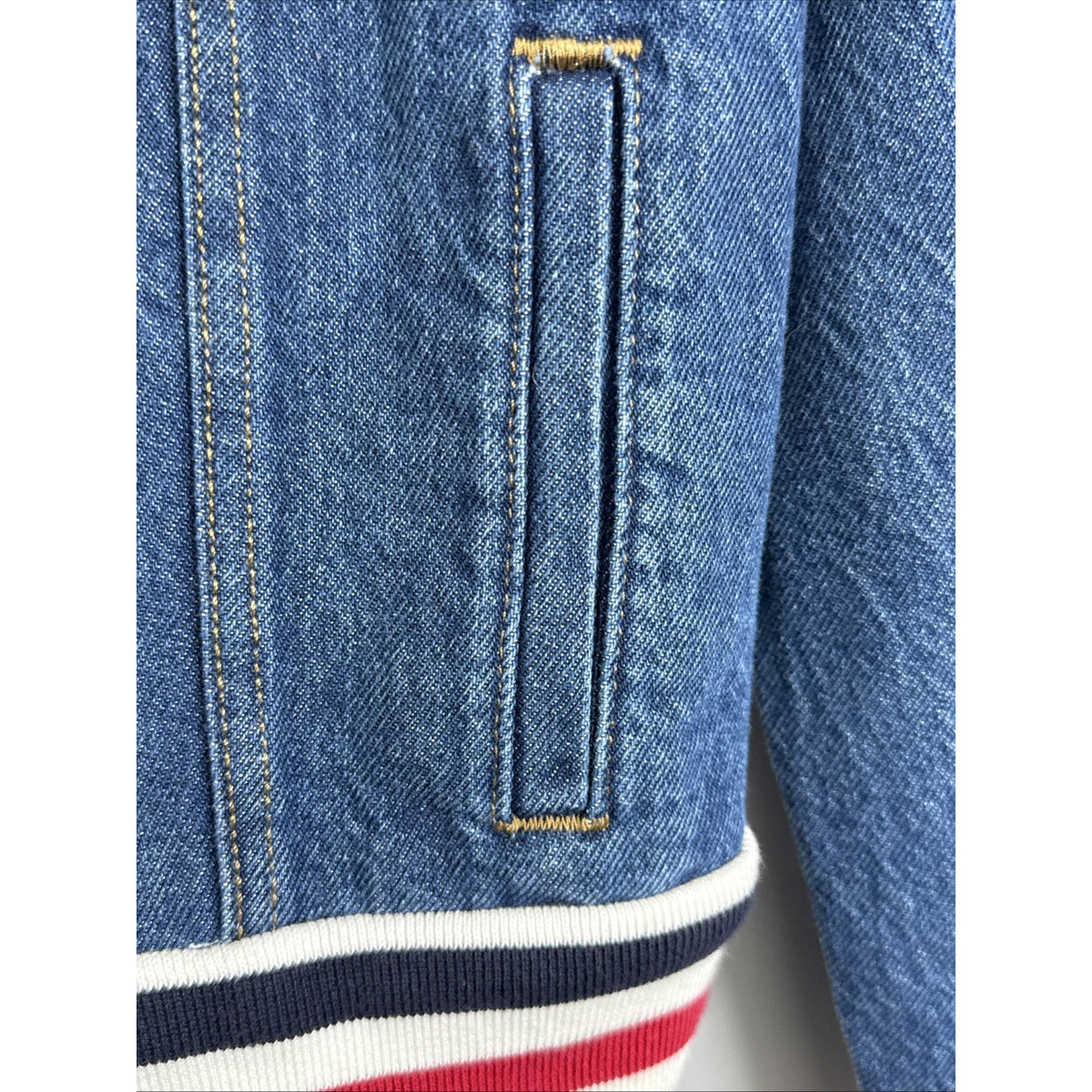 Levi’s Denim Trucker Jacket Womens XL NWT Stripe Rib Trim Americana Classic