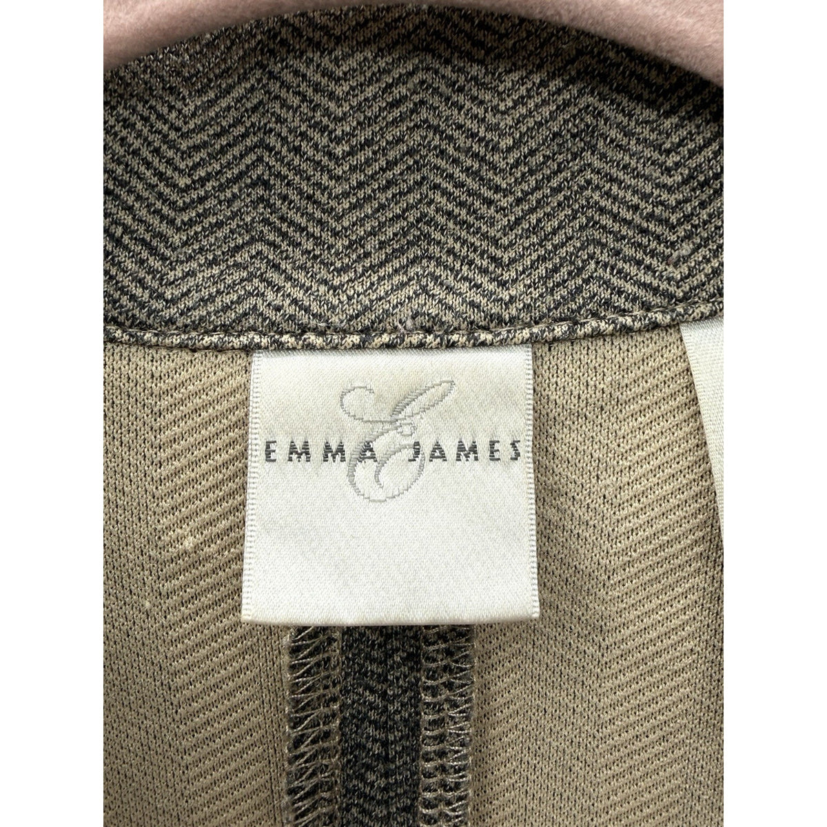 Emma James Womens L Herringbone Blazer Jacket Brown Career Classic Button Front