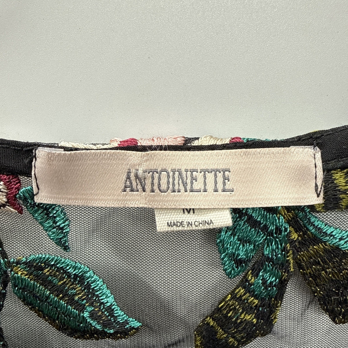 Antonette Embroidered Mesh Floral Tunic Top M Black Sheer Boho Romantic