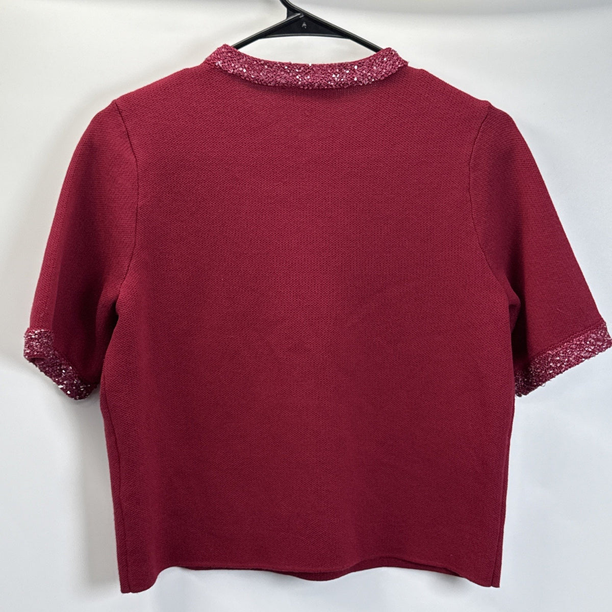 Nanette Lepore Ruby Wine Sequin Trim Short Sleeve Sweater Women Sz Medium