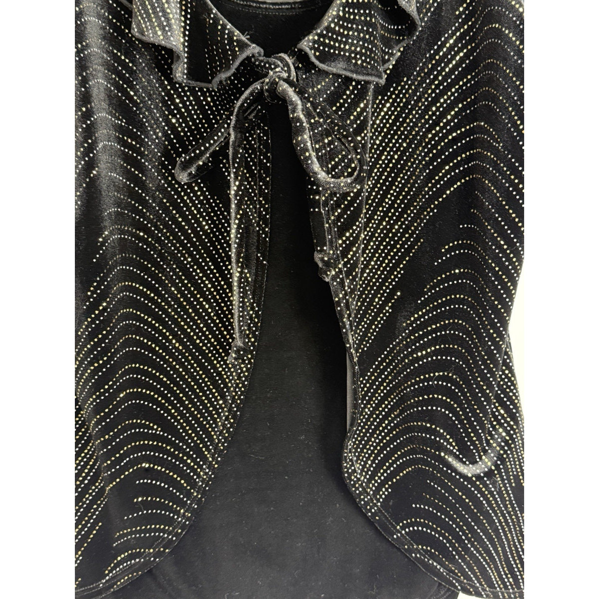 Notations Black Faux Twinset Women’s Velvet Gold Dot Open Front Jacket Top Sz S
