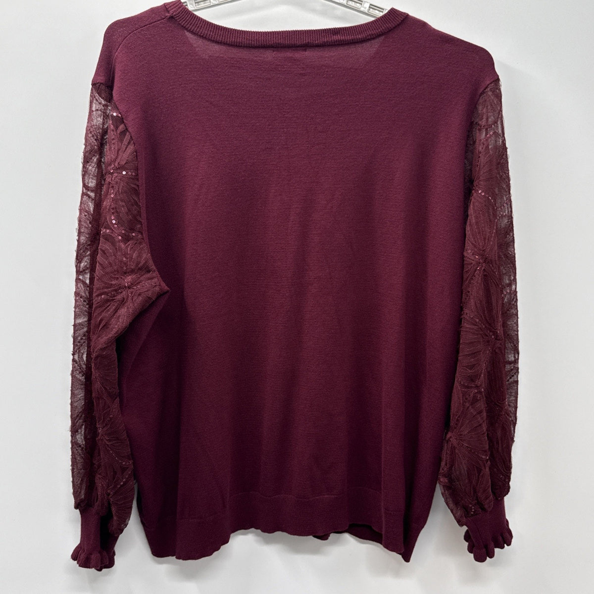 Cato Burgundy Sweater Sheer Lace Sequin Sleeves Sz 26/28 Romantic Whimsigoth