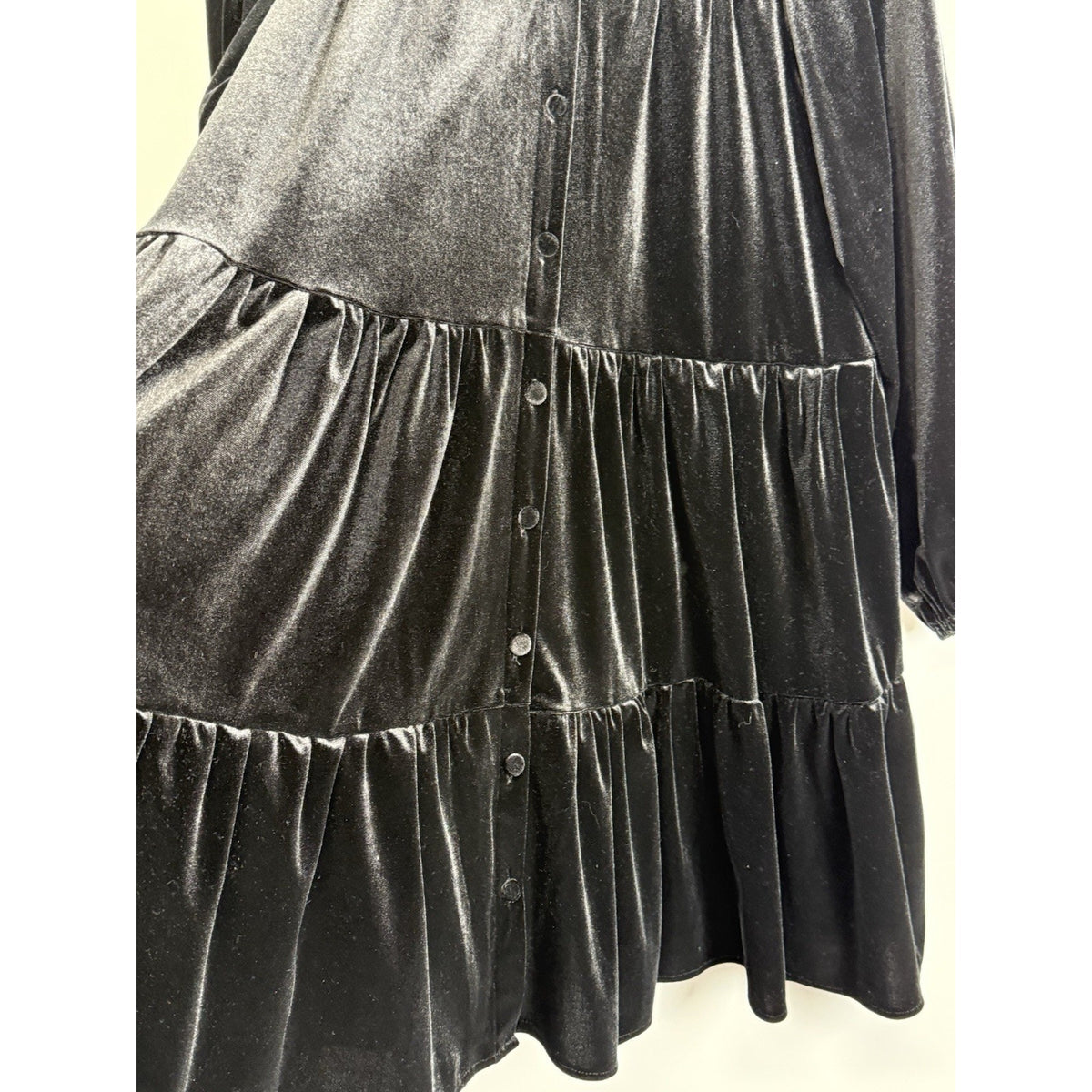 Black Velvet Tiered Ruffle Tunic Dress Womens Small Whimsigoth Witchy Fairy