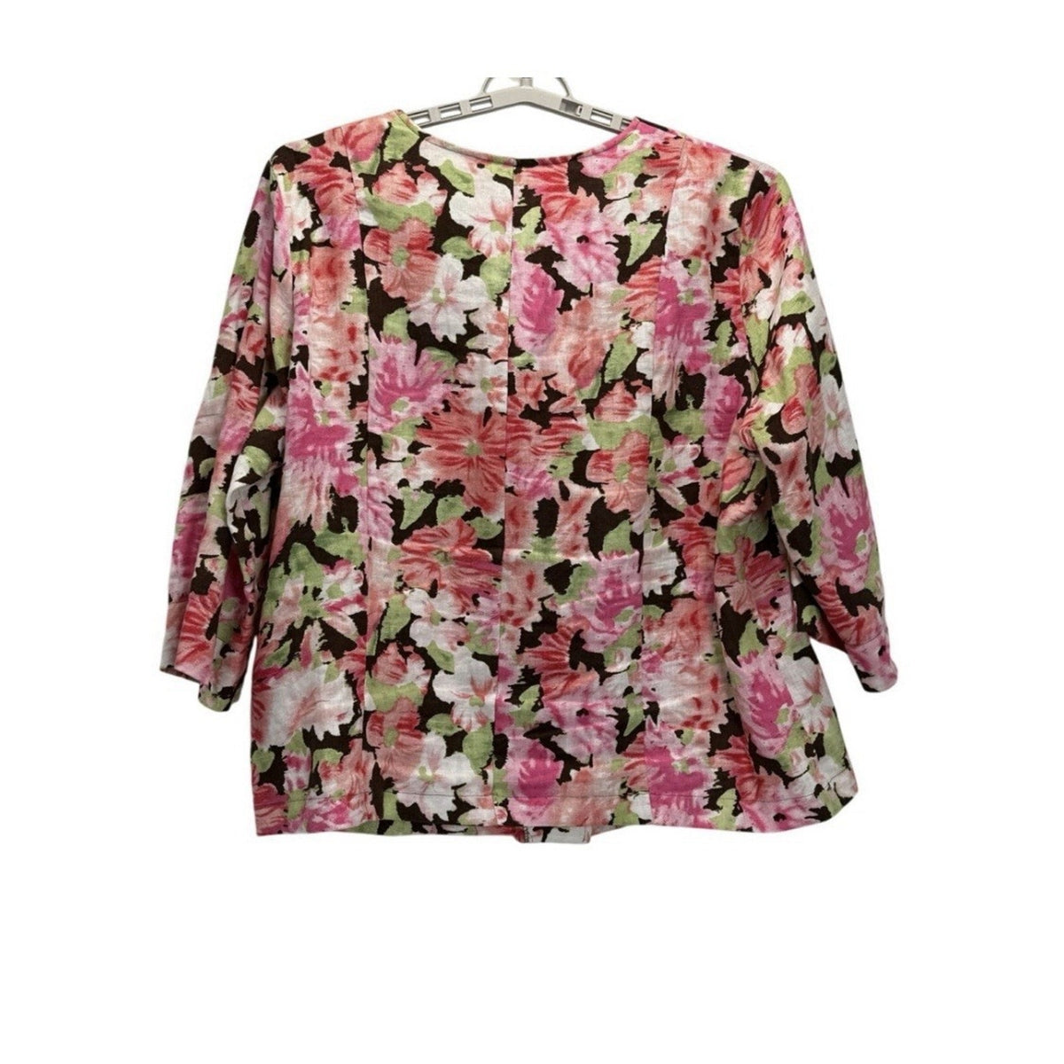 Choices Woman 2X Floral Linen Blazer – Pink Green White – Lightweight 100% Linen