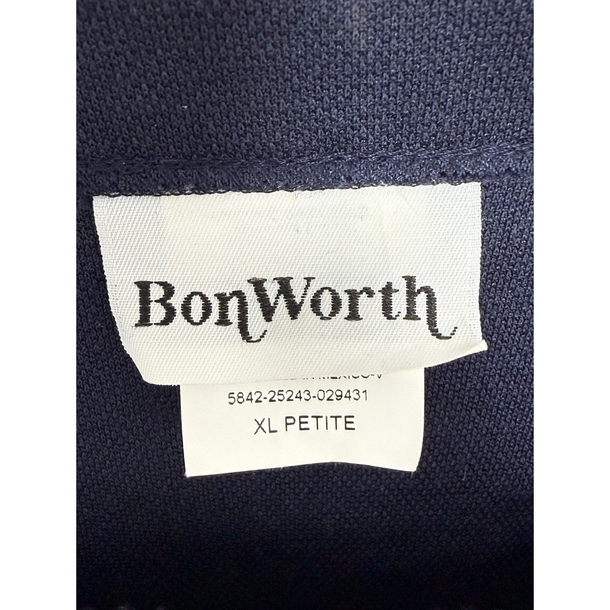 BonWorth Womens Petite XL Navy Knit Floral Embroidered Button Front SS Top