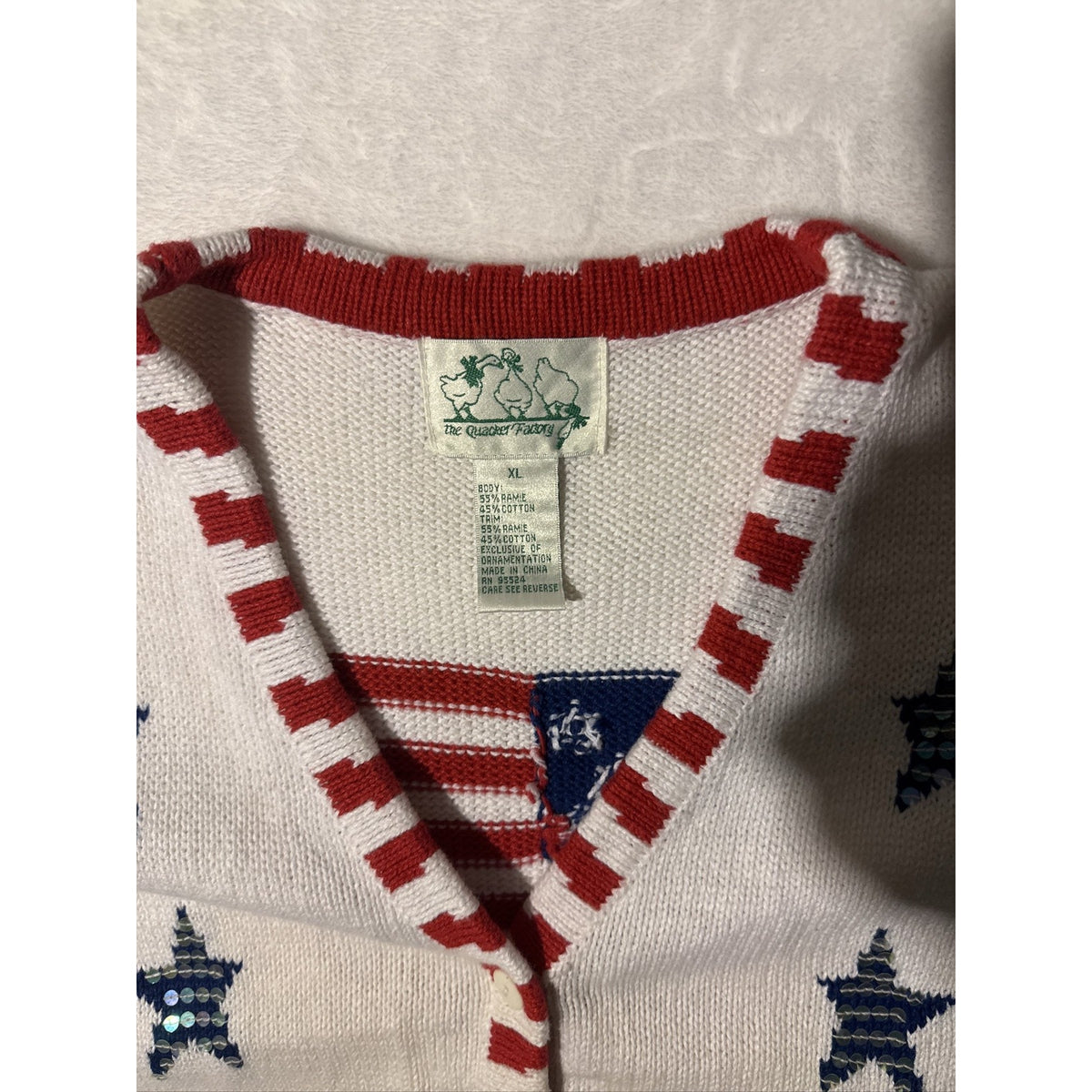 Quacker Factory Womens Patriotic Cardigan Sweater Stars Stripes USA Sz XL