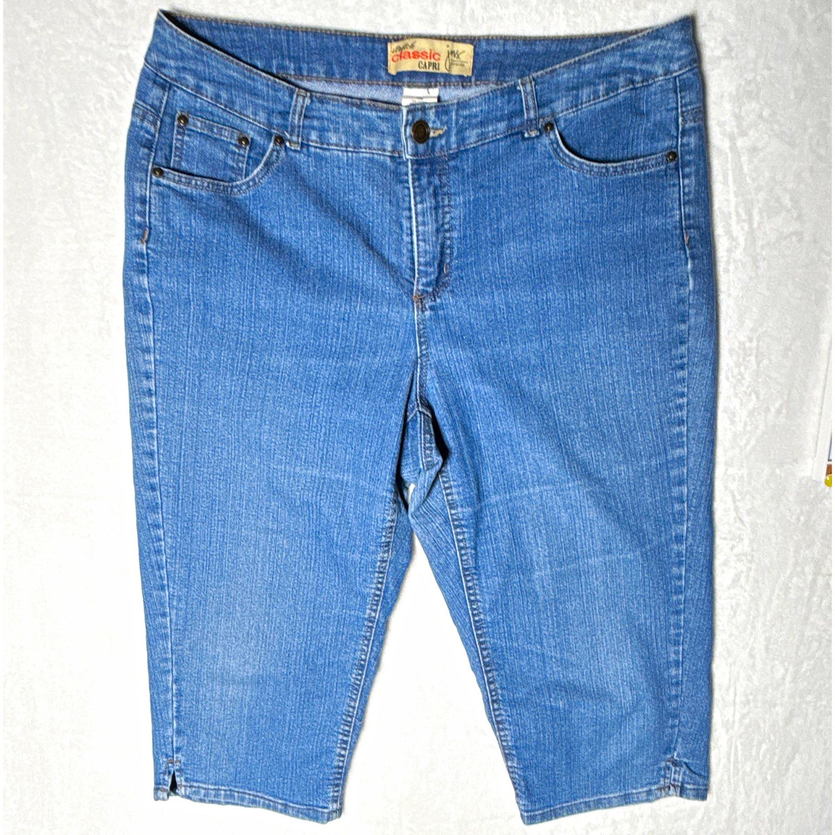 JMS Women’s 18W Blue Stretch Denim Capri Pants Pockets Mid Rise 18 Inseam